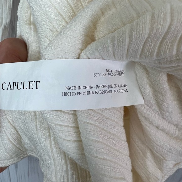 CAPULET Size S Prima White Knit Bodysuit Ribbed Long Sleeve Wrap Front Tie Top - Picture 13 of 13